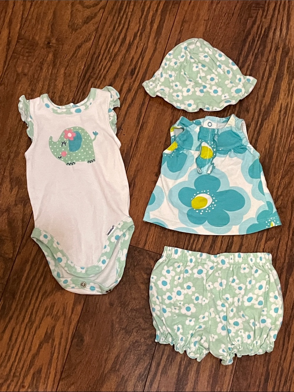 Carter's Mint Floral Elephant 4-Piece Baby Hat Set